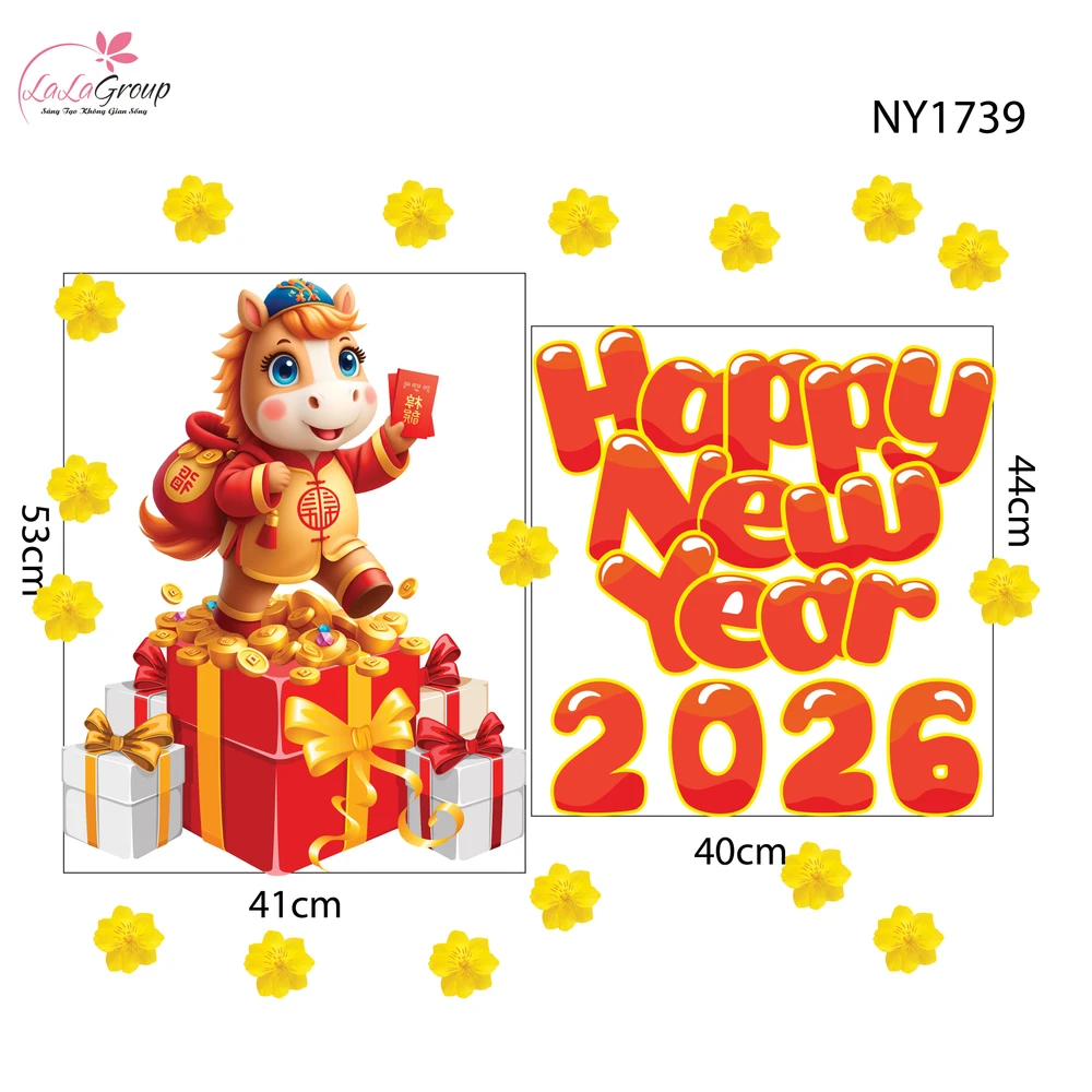 Decal Trang Trí Tết Bính Ngọ Phát Tài 2026