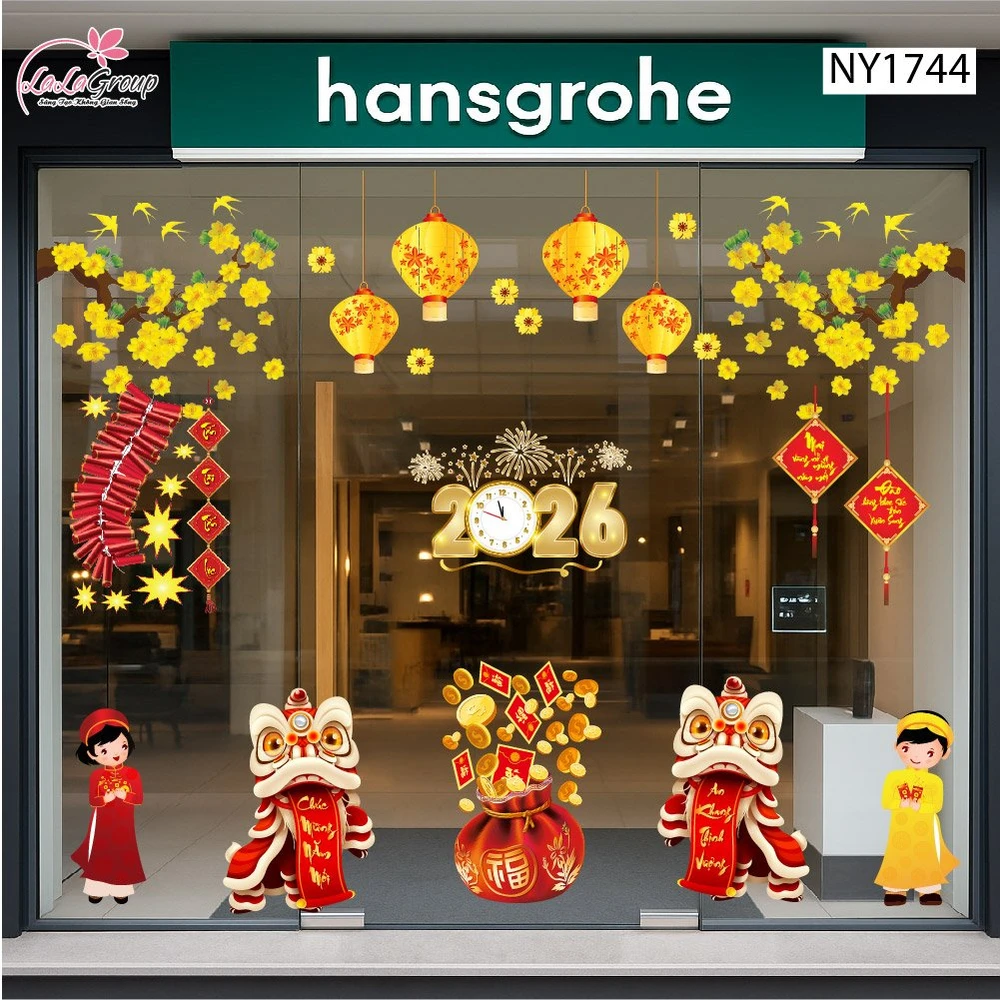 Combo decal trang trí tết múa lân chúc xuân 2026 an khang thịnh vượng