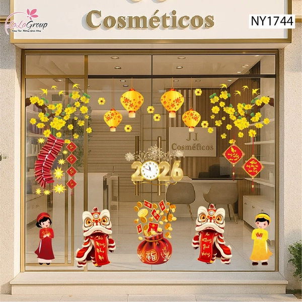 Combo decal trang trí tết múa lân chúc xuân 2026 an khang thịnh vượng