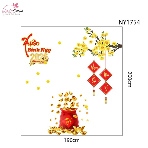 Combo Decal Trang Trí Tết Xuân Bính Ngọ 2026 Túi Tiền Tài Lộc