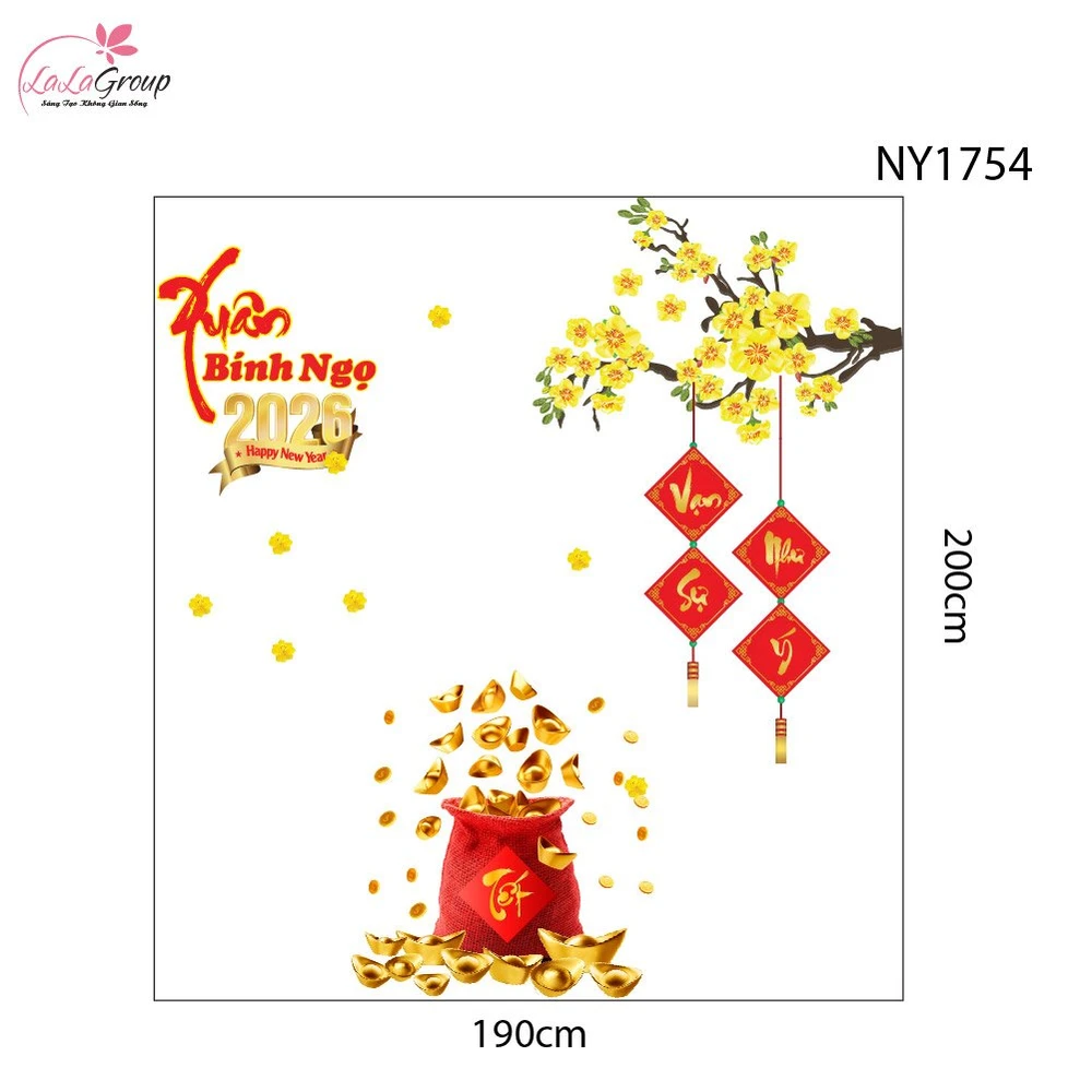 Combo Decal Trang Trí Tết Xuân Bính Ngọ 2026 Túi Tiền Tài Lộc