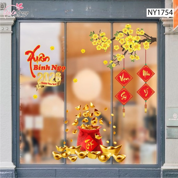 Combo Decal Trang Trí Tết Xuân Bính Ngọ 2026 Túi Tiền Tài Lộc