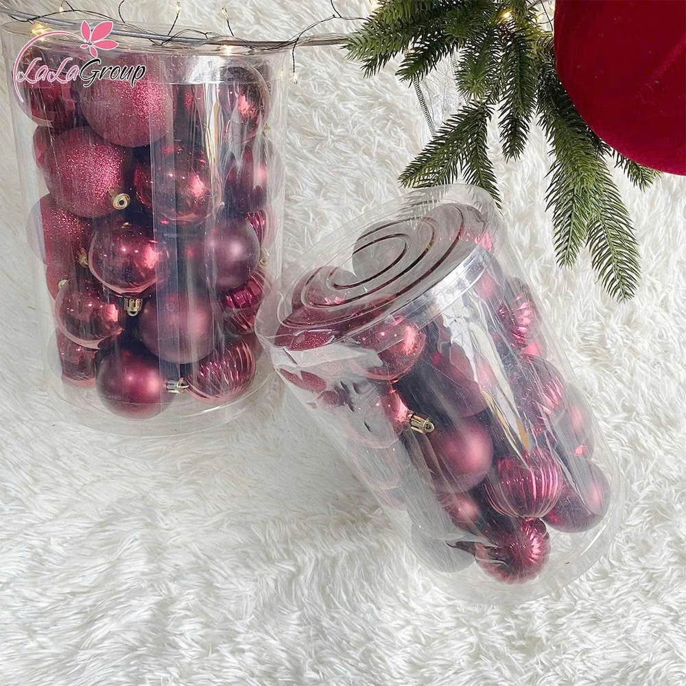 Hộp 30 châu 6cm màu đỏ rượu trang trí noel