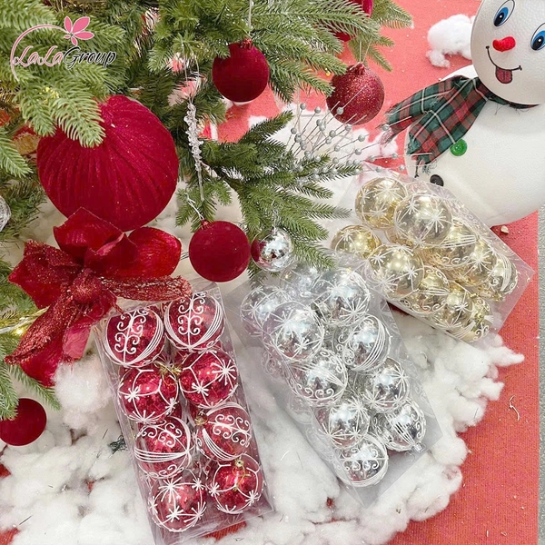 Hộp 16 quả châu 8cm nhiều màu trang trí noel