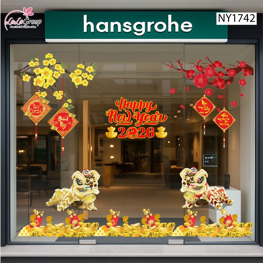 Combo Decal Trang Trí Tết Bính Ngọ 2026 Mai Đào Khoe Sắc