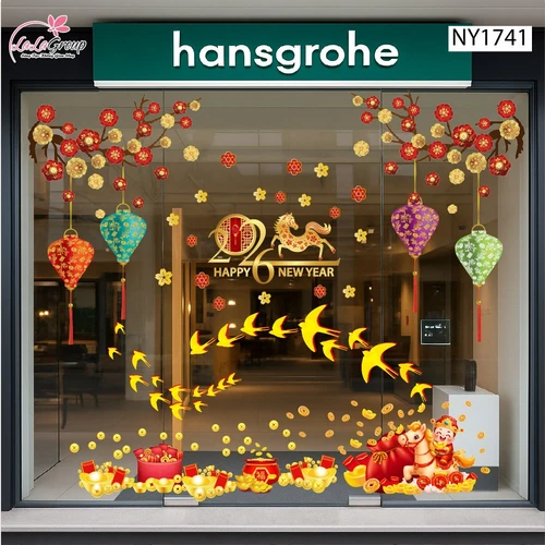Combo Decal Trang Trí Tết Én Vàng Đón Xuân Bính Ngọ 2026