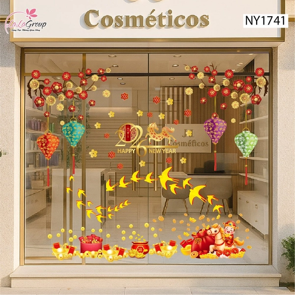 Combo Decal Trang Trí Tết Én Vàng Đón Xuân Bính Ngọ 2026