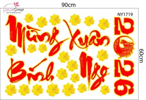 Combo Decal Trang Trí Tết Én Vàng Mừng Xuân Bính Ngọ 2026