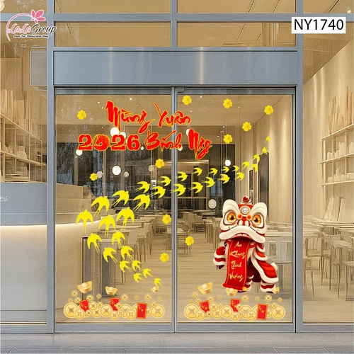 Combo Decal Trang Trí Tết Én Vàng Mừng Xuân Bính Ngọ 2026