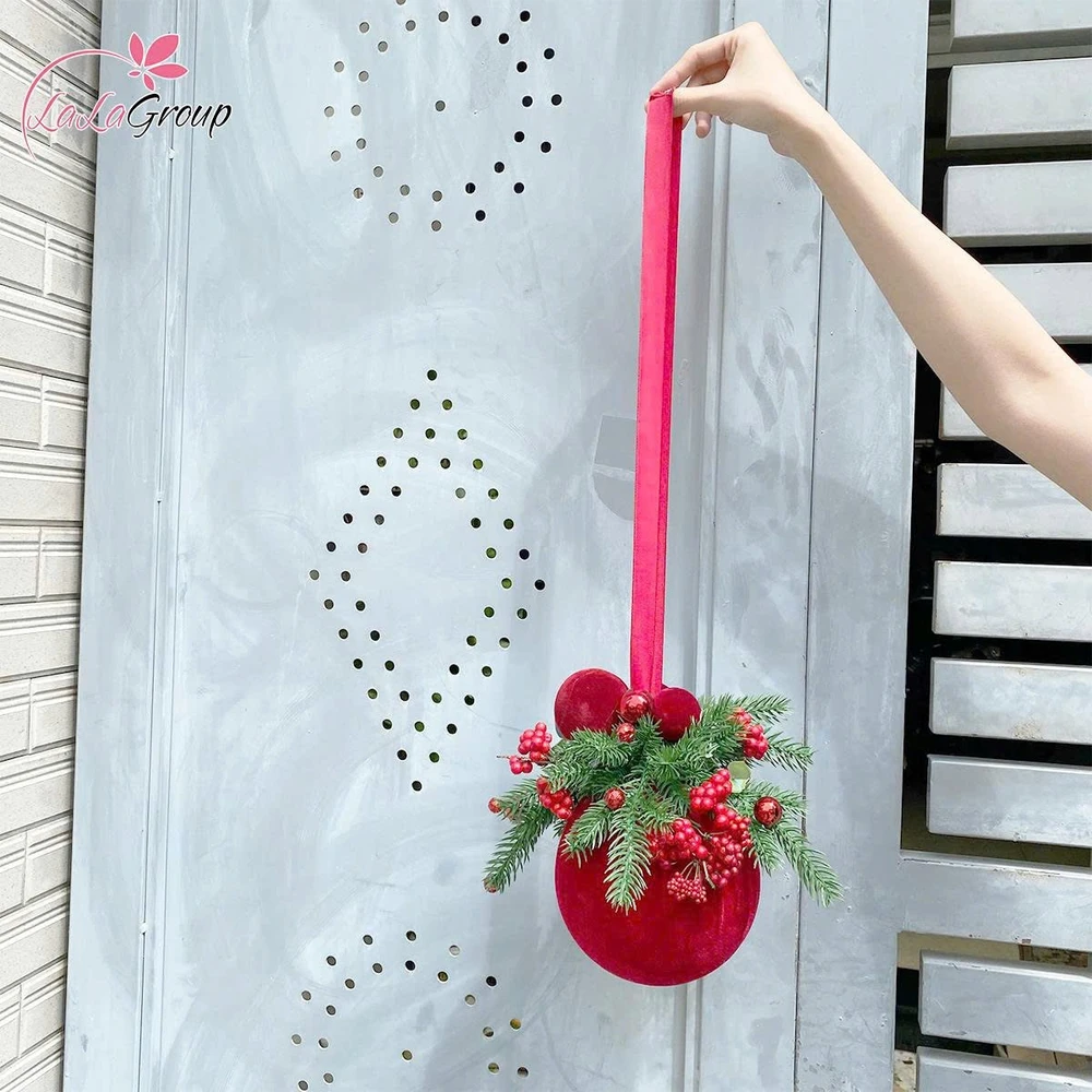 Dây Treo Quả Châu Nhung Đỏ 15cm Decor Sang Trọng