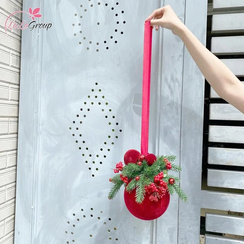 Dây Treo Quả Châu Nhung Đỏ 15cm Decor Sang Trọng