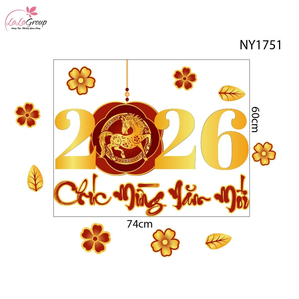 Decal Trang Trí Tết Bính Ngọ 2026 Chúc Mừng Năm Mới