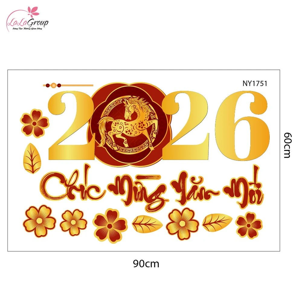 Decal Trang Trí Tết Bính Ngọ 2026 Chúc Mừng Năm Mới