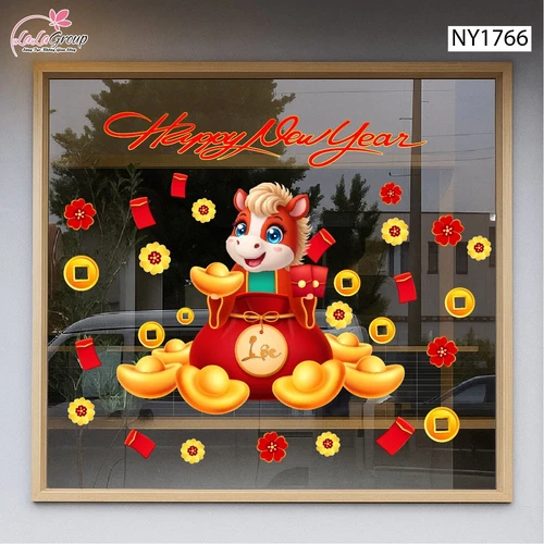 Decal Trang Trí Tết Happy New Year 2026 Tiền Tài Vạn Phát