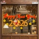 Decal Trang Trí Tết Happy New Year 2026 Và Hoa Mai Vàng