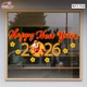 Decal Trang Trí Tết Happy New Year 2026 Và Hoa Mai Vàng