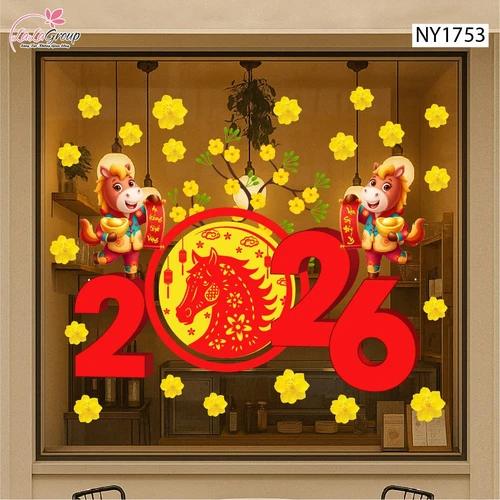 Decal Trang Trí Tết Mừng Xuân Bính Ngọ 2026 Vạn Sự Như Ý
