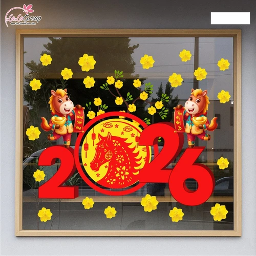 Decal Trang Trí Tết Mừng Xuân Bính Ngọ 2026 Vạn Sự Như Ý