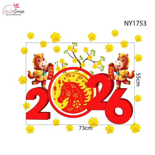 Decal Trang Trí Tết Mừng Xuân Bính Ngọ 2026 Vạn Sự Như Ý