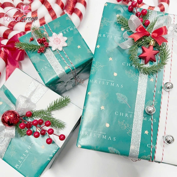 Set 3 Hộp Quà Noel Màu Xanh Dương Trang Trí Giáng Sinh Sang Trọng