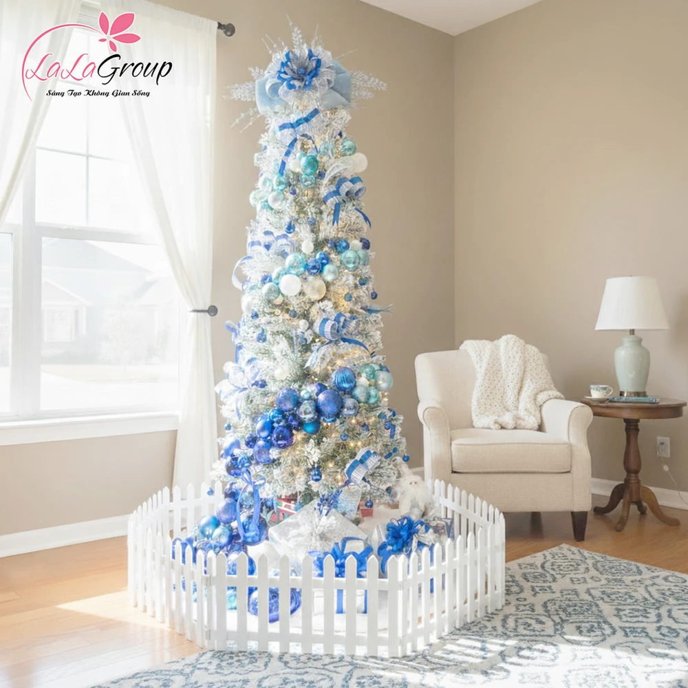 Cây Thông Noel Cao 1m8 3 Loại Lá Phủ Tuyết Full Phụ Kiện Tone Xanh Dương Đón Giáng Sinh