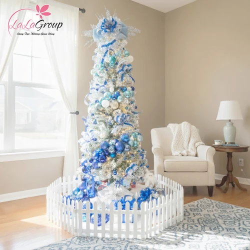 Cây Thông Noel Cao 1m8 3 Loại Lá Phủ Tuyết Full Phụ Kiện Tone Xanh Dương Đón Giáng Sinh