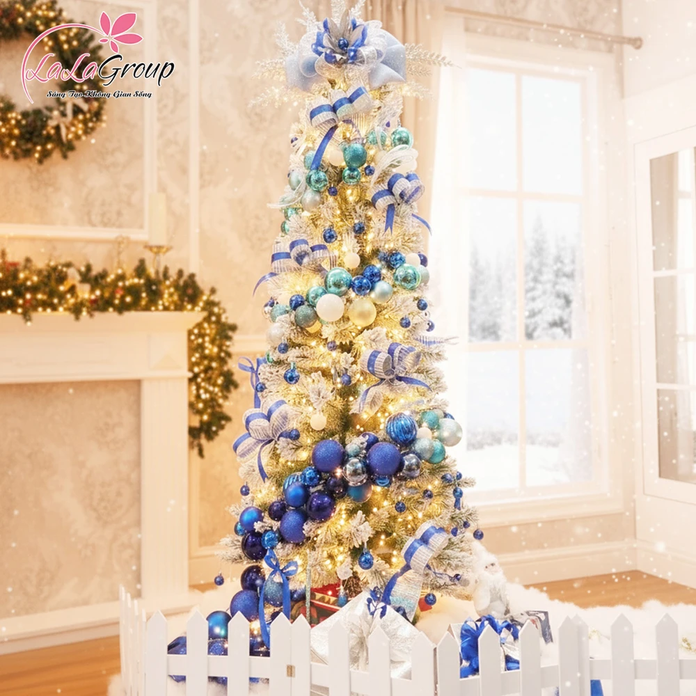 Cây Thông Noel Cao 1m8 3 Loại Lá Phủ Tuyết Full Phụ Kiện Tone Xanh Dương Đón Giáng Sinh