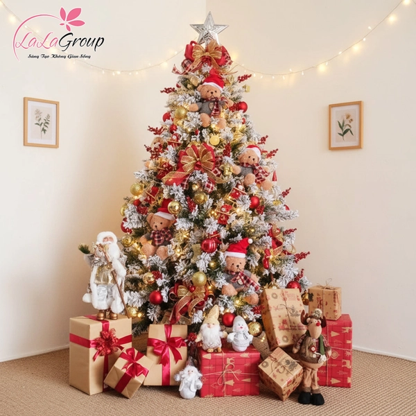 Cây Thông Noel Phủ Tuyết 2m1 Full Phụ Kiện Gấu Đón Giáng Sinh