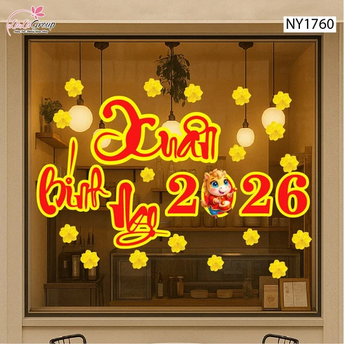 Decal Trang Trí Tết chào mừng xuân Bính Ngọ 2026