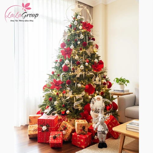 Cây Thông Noel PE 3 Loại Lá 2m4 Full Phụ Kiện Đỏ Nhung Cao Cấp