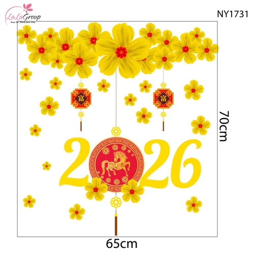 Decal Trang Trí Tết Mai Vàng Tài Lộc 2026