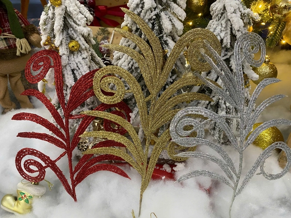 Lá dương xỉ xoắn ốc phủ kim tuyến phụ kiện trang trí