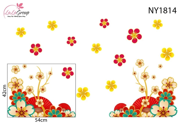Decal Trang Trí Tết Chân Tường Hoa Sắc Màu