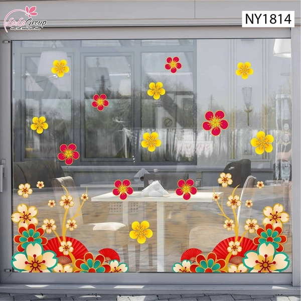 Decal Trang Trí Tết Chân Tường Hoa Sắc Màu