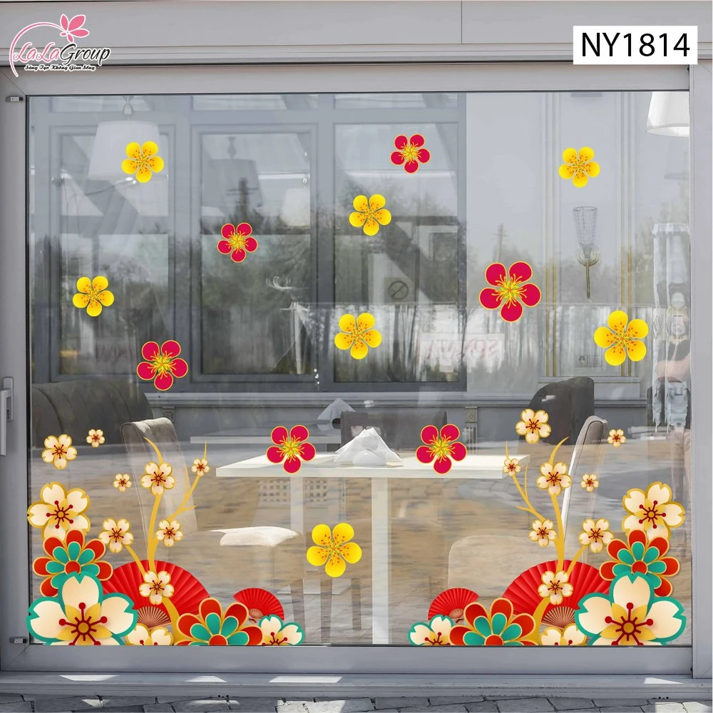 Decal Trang Trí Tết Chân Tường Hoa Sắc Màu