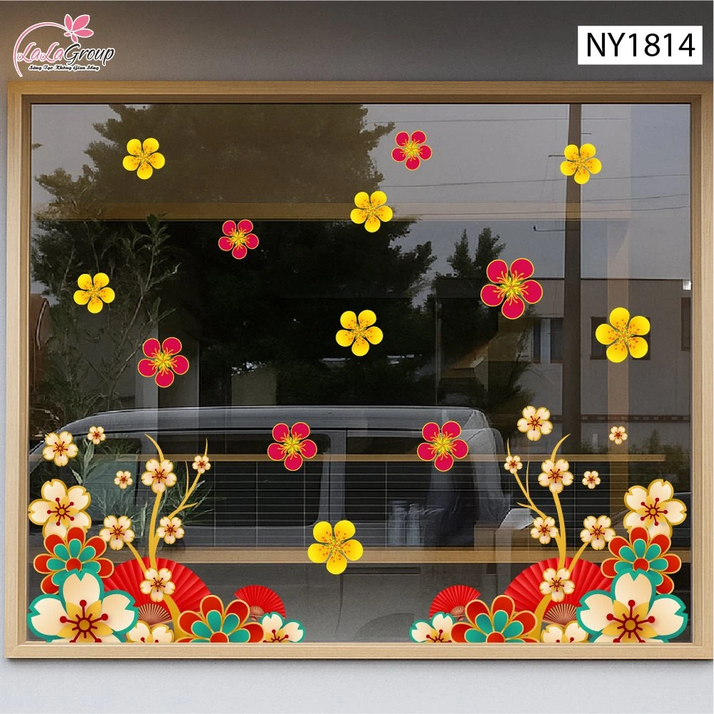 Decal Trang Trí Tết Chân Tường Hoa Sắc Màu