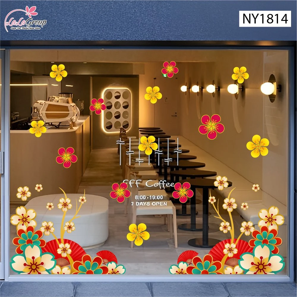 Decal Trang Trí Tết Chân Tường Hoa Sắc Màu