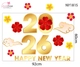 Decal Trang Trí Tết Happy New Year 2026 Và Mai Đào Đón Xuân