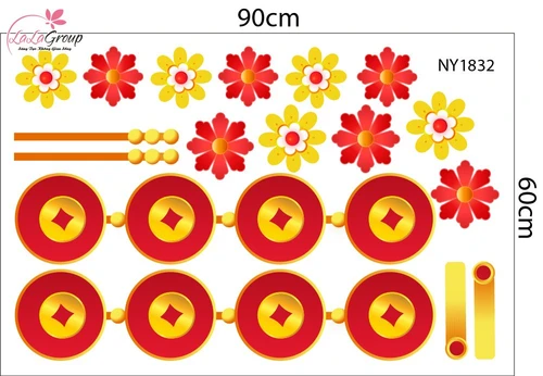 Decal Trang Trí Tết Lộc Treo Đồng Tiền Vàng Tài Lộc