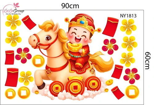 Decal Trang Trí Tết Thần Tài Chiêu Tài Đón Lộc 2026