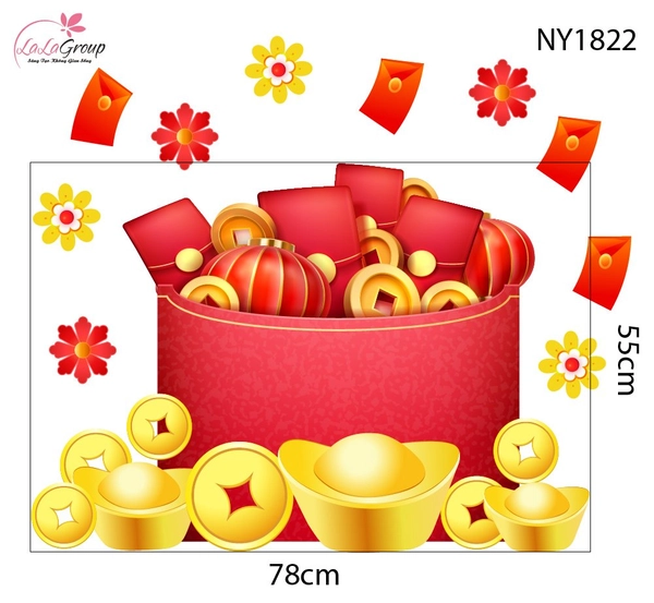 Decal Trang Trí Tết Túi Tiền Vàng Vượng Tài Phát Lộc