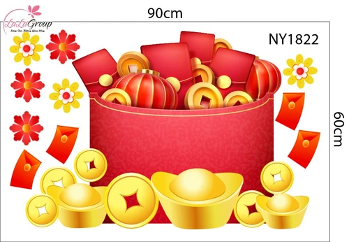 Decal Trang Trí Tết Túi Tiền Vàng Vượng Tài Phát Lộc