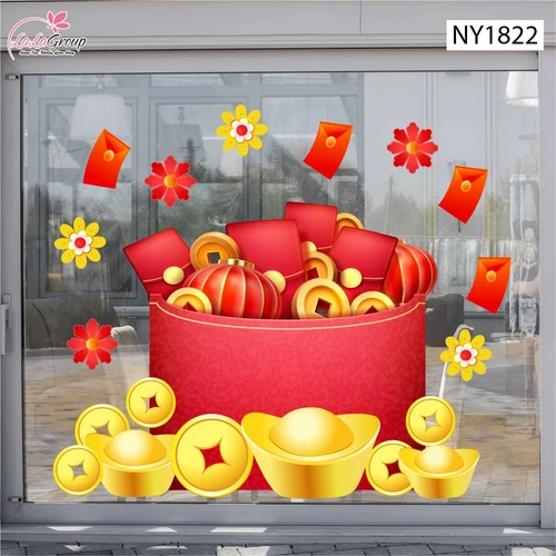 Decal Trang Trí Tết Túi Tiền Vàng Vượng Tài Phát Lộc