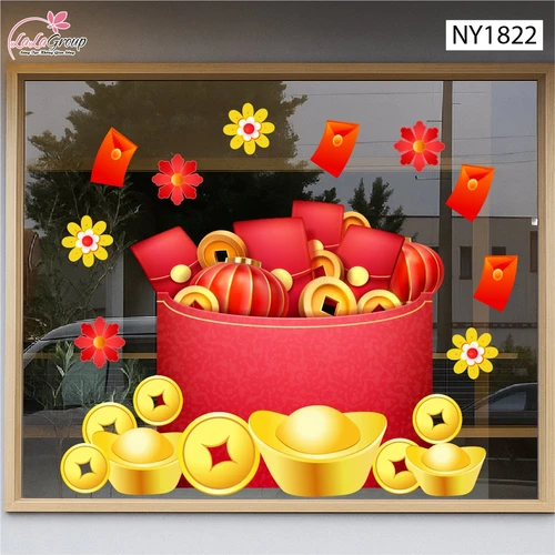 Decal Trang Trí Tết Túi Tiền Vàng Vượng Tài Phát Lộc