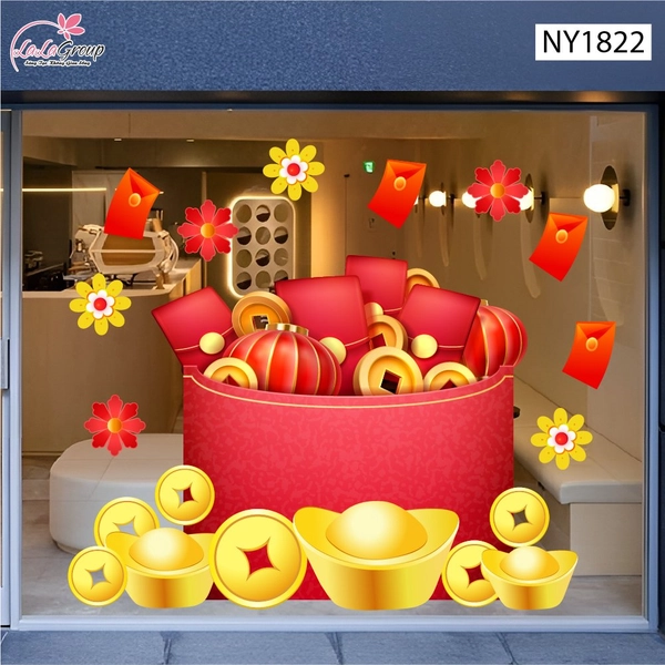 Decal Trang Trí Tết Túi Tiền Vàng Vượng Tài Phát Lộc