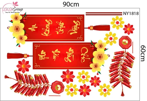 Combo Decal Trang Trí Tết Song Mã Vượng Tài Đón Xuân Bính Ngọ 2026