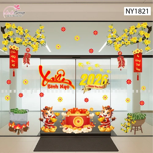 Combo Decal Trang Trí Tết Song Mã Vượng Tài Đón Xuân Bính Ngọ 2026