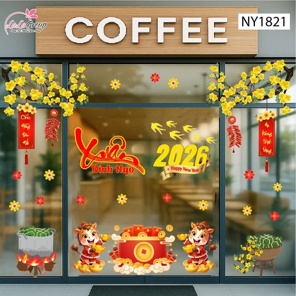 Combo Decal Trang Trí Tết Song Mã Vượng Tài Đón Xuân Bính Ngọ 2026