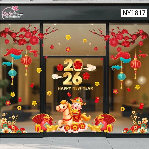Decal Trang Trí Tết 2026 Thần Tài Cưỡi Ngựa Rước Lộc Đầu Năm