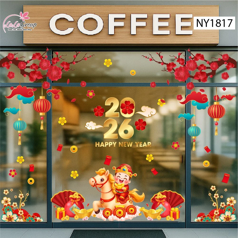 Decal Trang Trí Tết 2026 Thần Tài Cưỡi Ngựa Rước Lộc Đầu Năm